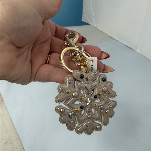 Coach Snowflake Bag Charm Rivet Stud Star Moon Keychain Gold Silver Holiday NWT - Picture 9 of 11